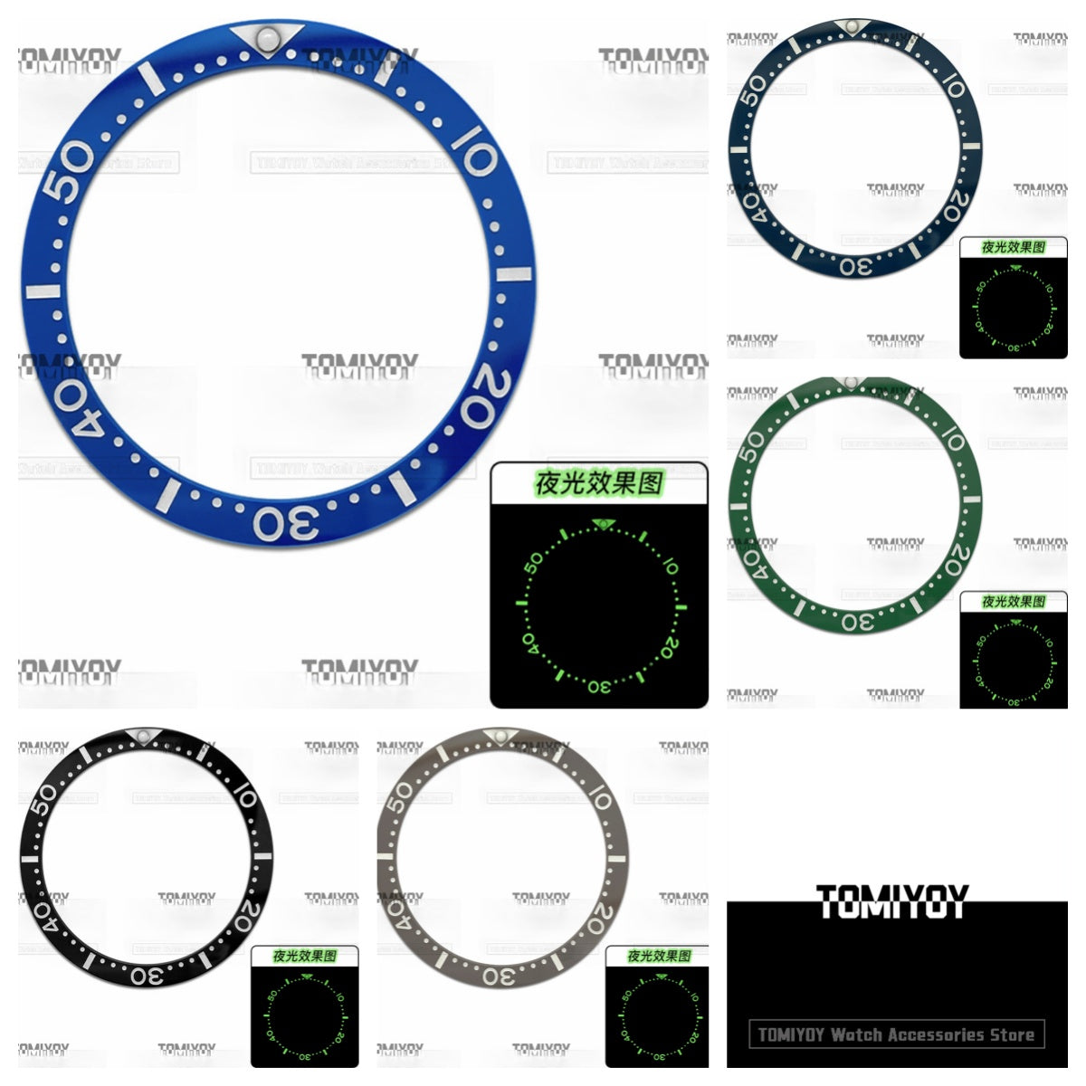 38MM Green Luminous Black Grey Blue Green Dark Blue Ceramics Flat Watch Bezel Insert Fit For S-K-X Mechanical Wristwatch