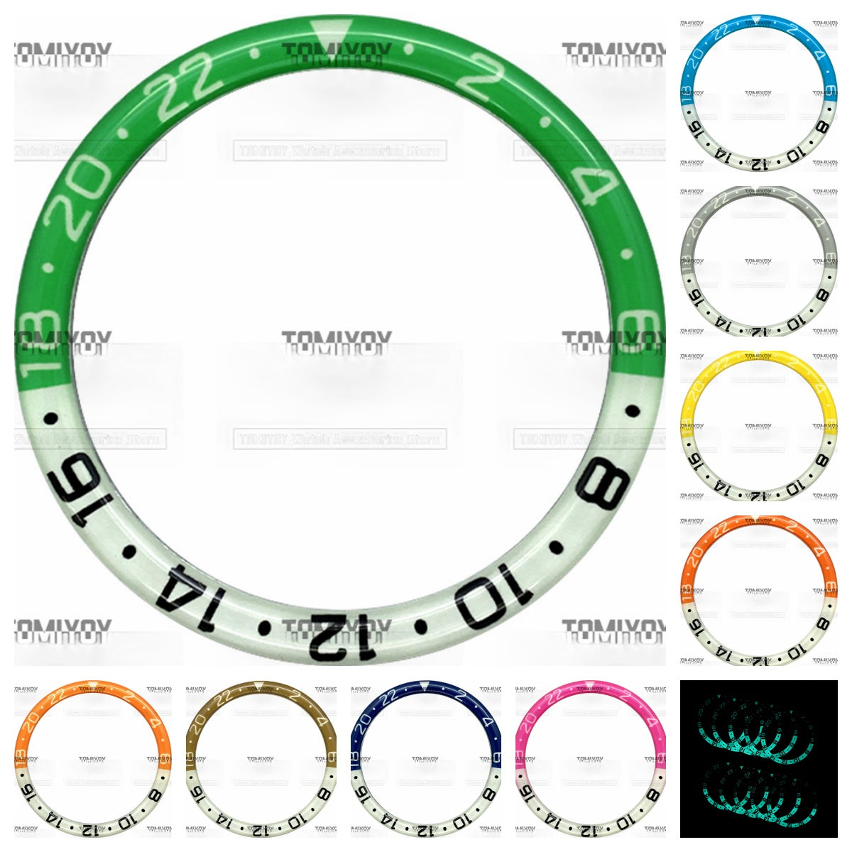 38MM Orange Blue Green Pink Grey Resin Green Luminous Flat Watch Bezel Insert Fit For S-K-X Mechanical Wristwatch