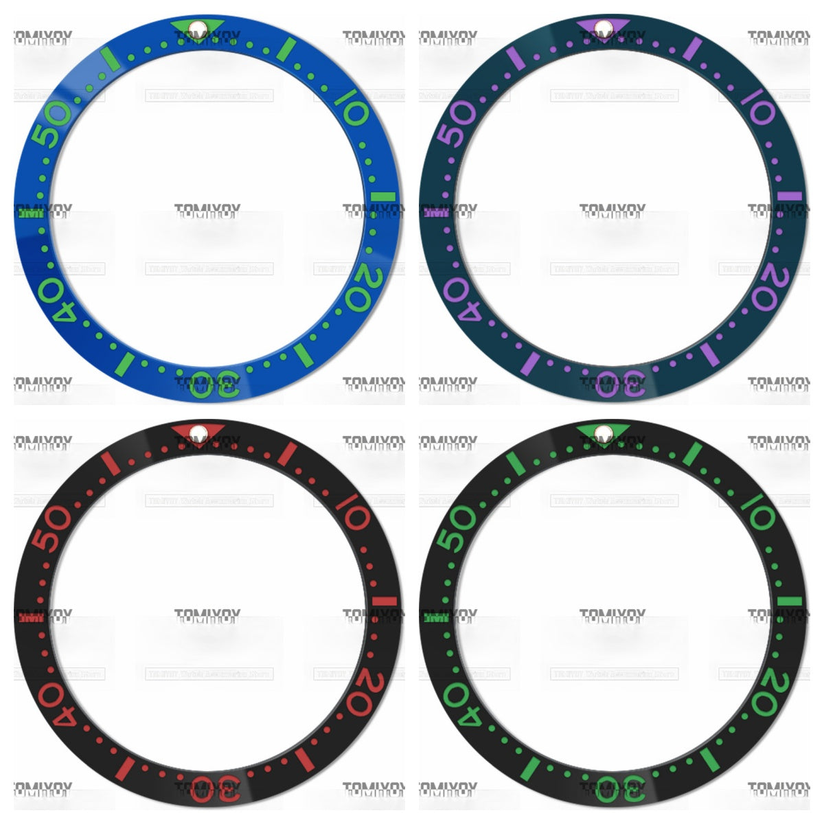 38MM Blue Red Green Ceramic Flat Watch Bezel Insert Fit For S-K-X Mechanical Wristwatch