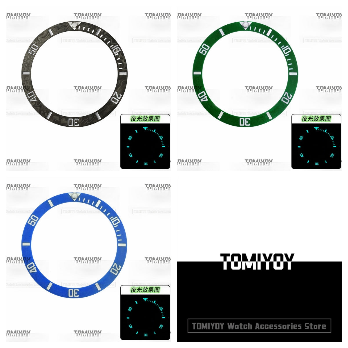 38MM Black Blue Green Matte Carbon Fiber Ice Blue Lumious Bevel Watch Bezel Insert Fit For R SUB 40MM Mechanical Wristwatch