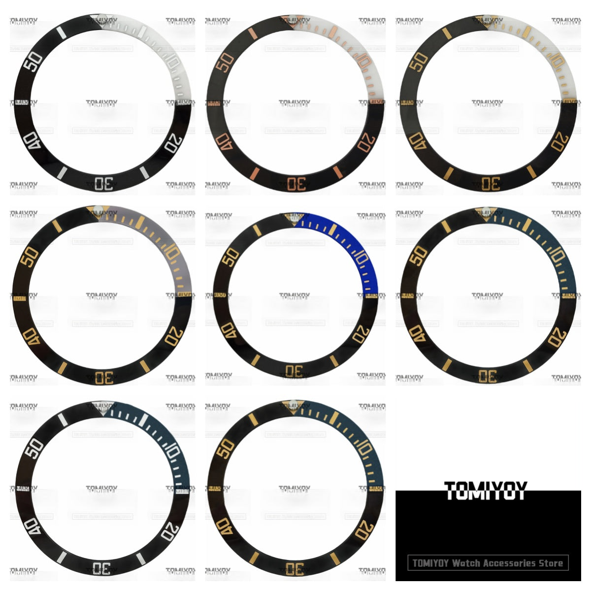 38MM Blue Grey Green White Quarter Intercolor Ceramic Sloped Watch Bezel Insert Fit For S-K-X Mechanical Wristwatch