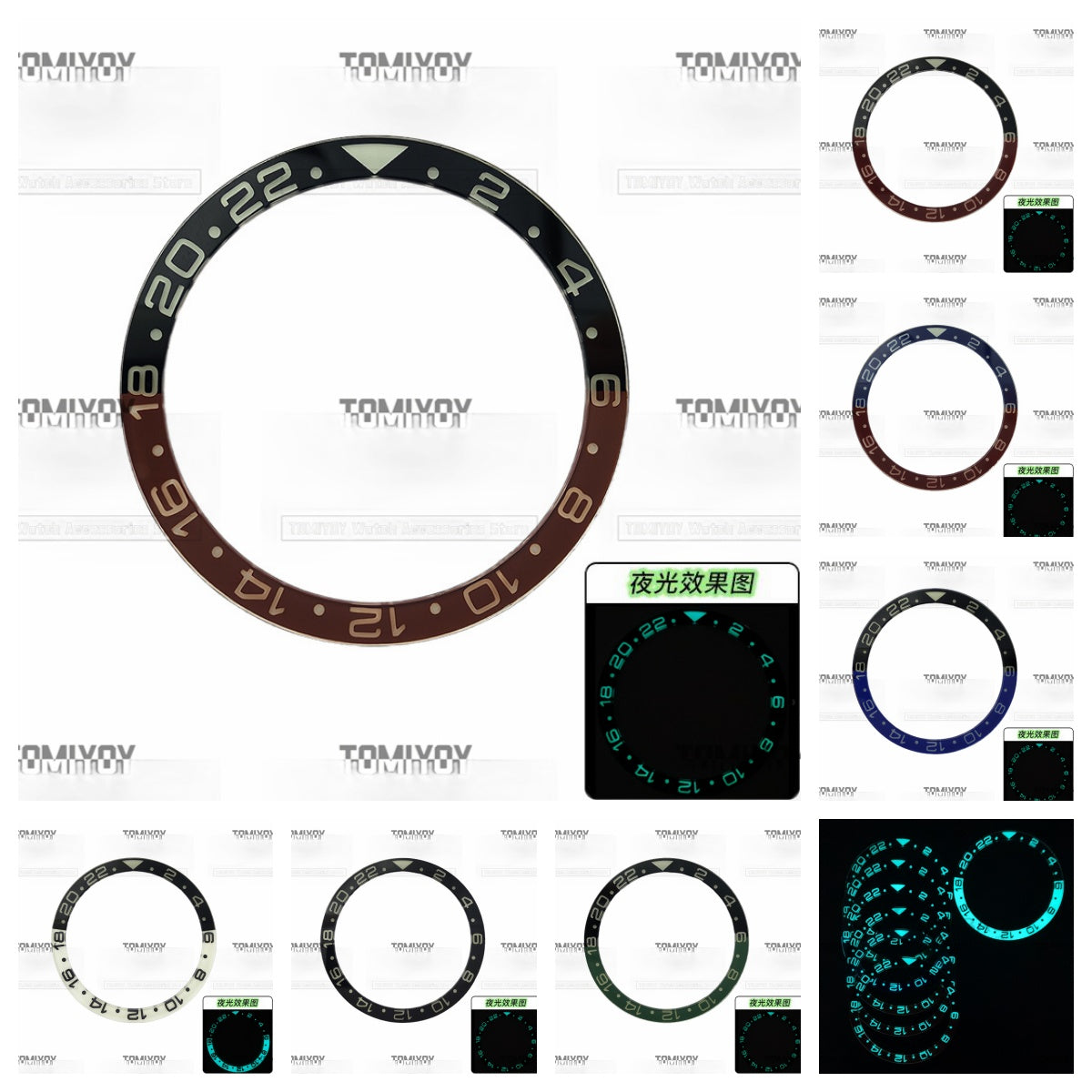 38MM Ice Blue Luminous Sapphire Crystal Flat Watch Bezel Insert Fit For S-K-X Mechanical Wristwatch