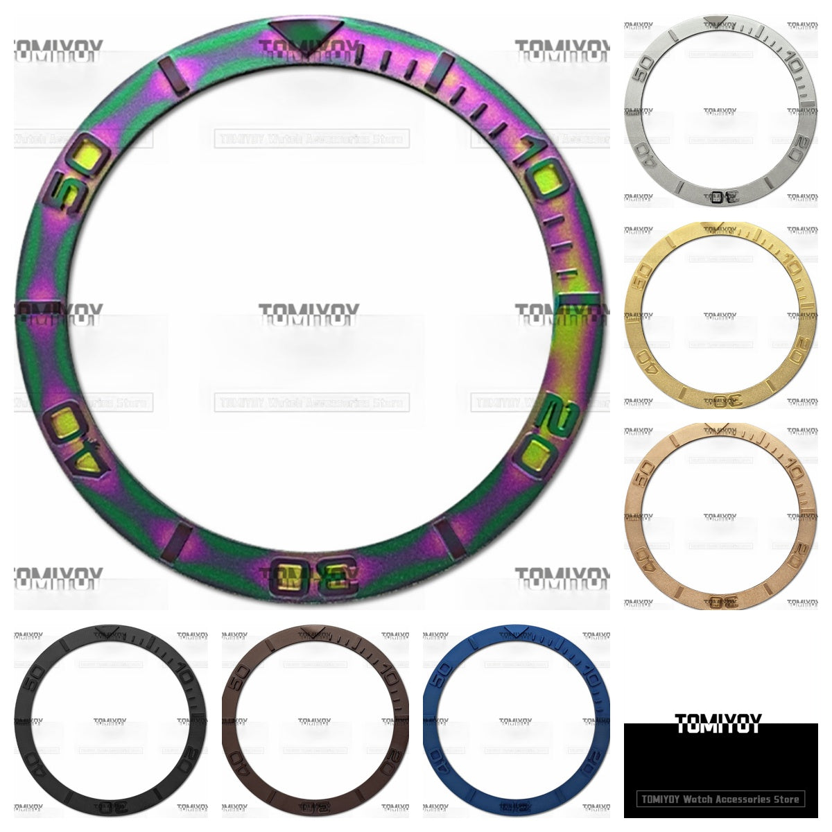 38MM Gold Rose Gold Sliver Blue Convex Metal Stainless Steel Flat Watch Bezel Insert Fit For S-K-X Mechanical Wristwatch