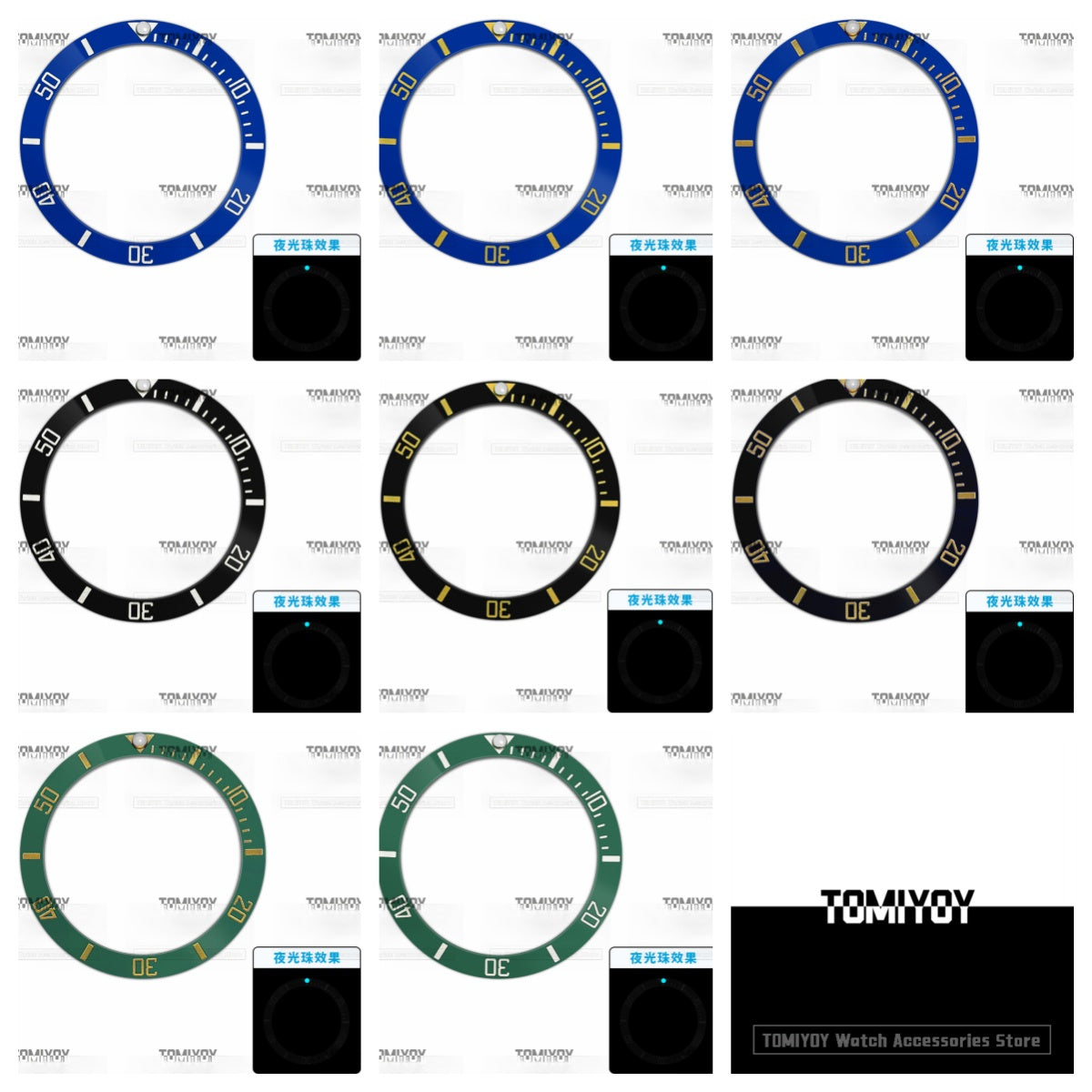 38MM Blue Luminous Dot Ceramic Sloped Watch Bezel Insert Fit For R-L-X SUB Mechanical Wristwatch