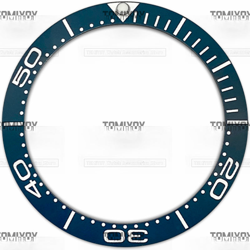 38MM Black Blue Colored Words Ceramic Sloped Watch Bezel Fit For O-M-G Sea300 Series Men's Mechanical Watches
