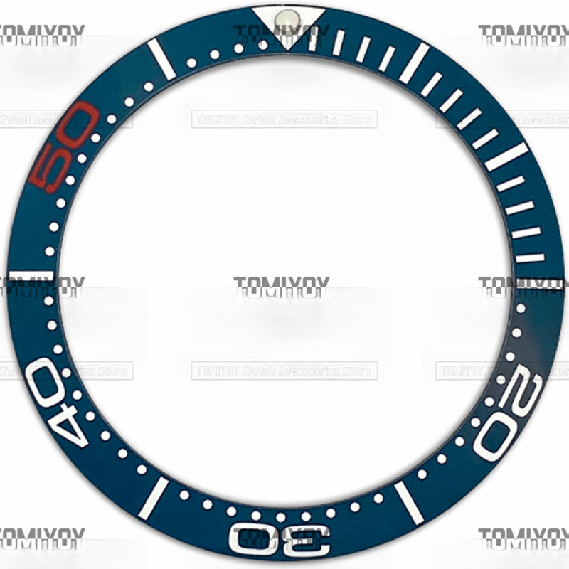 38MM Black Blue Colored Words Ceramic Sloped Watch Bezel Fit For O-M-G Sea300 Series Men's Mechanical Watches