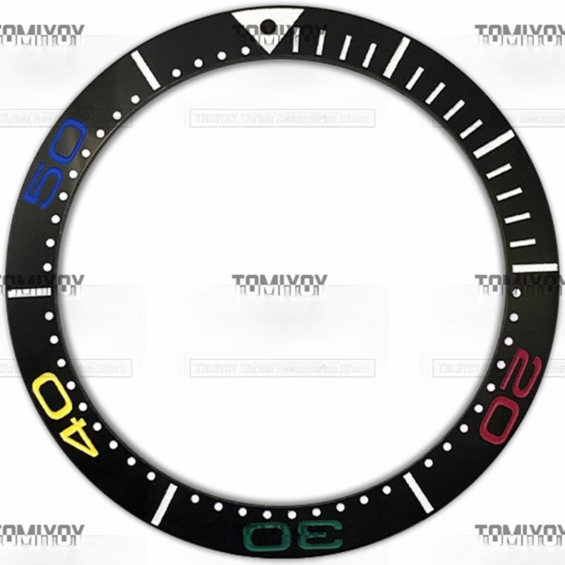 38MM Black Blue Colored Words Ceramic Sloped Watch Bezel Fit For O-M-G Sea300 Series Men's Mechanical Watches