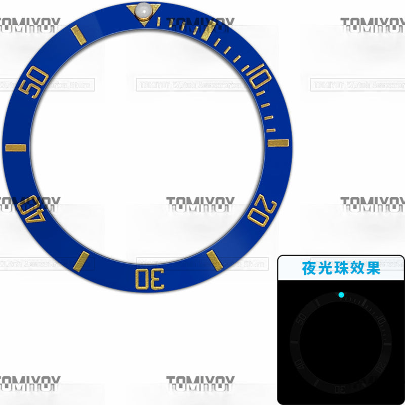 38MM Blue Luminous Dot Ceramic Sloped Watch Bezel Insert Fit For R-L-X SUB Mechanical Wristwatch
