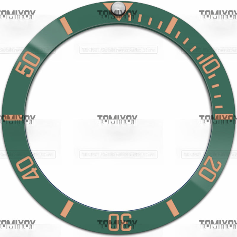 38MM Green Gold Pink Grey Ceramic Sloped Luminous Spot Watch Bezel Insert Fit For R-L-X SUB Mechanical Wristwatch