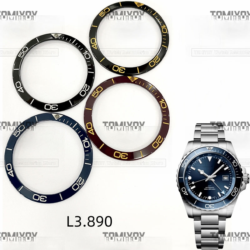 38.55MM Black Blue Brown Ceramic Luminous Dot Watch Bezel Insert Fit For LQ Con-quest L3.890 Mechanical Wristwatch