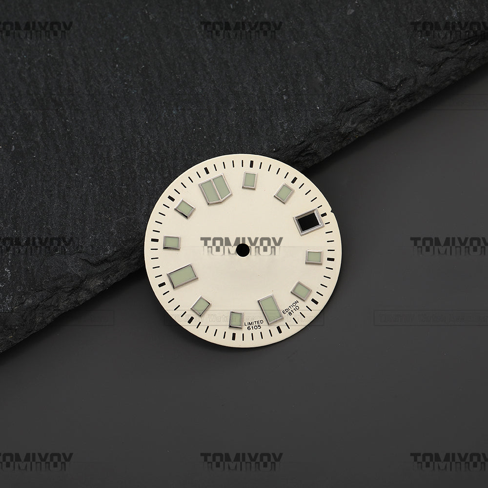 Mod White 28.5mm C3 Green luminous Watch Dial Fit For S-K-X6105 007 Automatic Movement