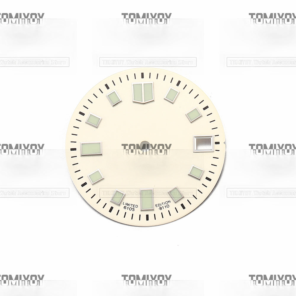 Mod White 28.5mm C3 Green luminous Watch Dial Fit For S-K-X6105 007 Automatic Movement