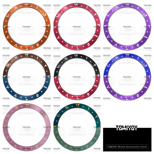38MM Orange Red Purple Blue Black Green Arabic numerals Aluminium Sloped Watch Bezel Insert Fit For S-K-X Mechanical Wristwatch