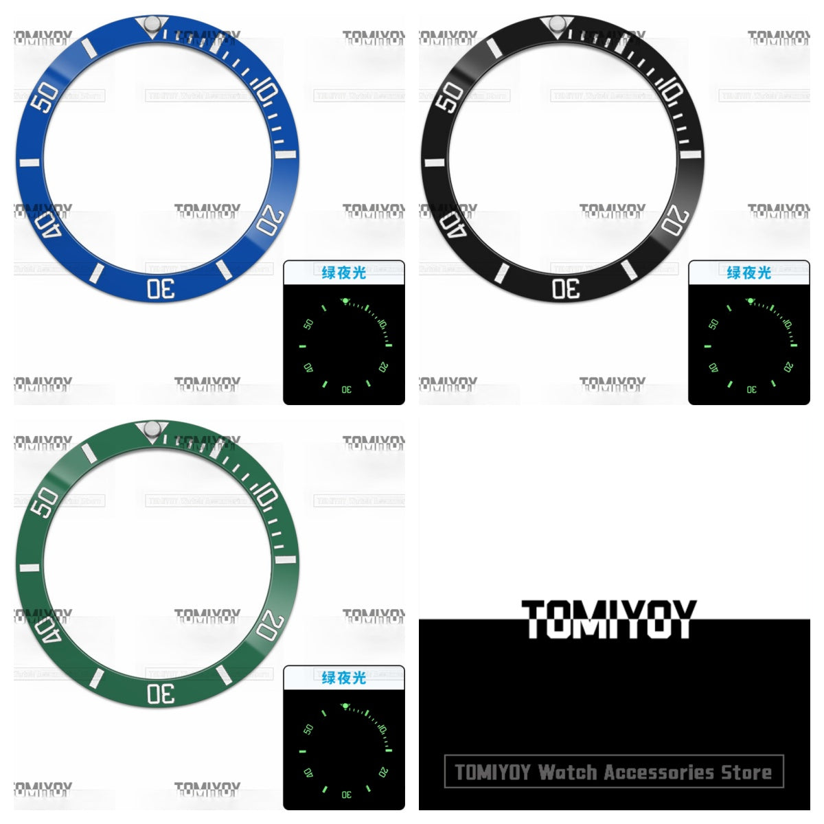 38MM Green Luminous Blue Black Green Ceramic Sloped Watch Bezel Insert Fit For R-L-X SUB Mechanical Wristwatch
