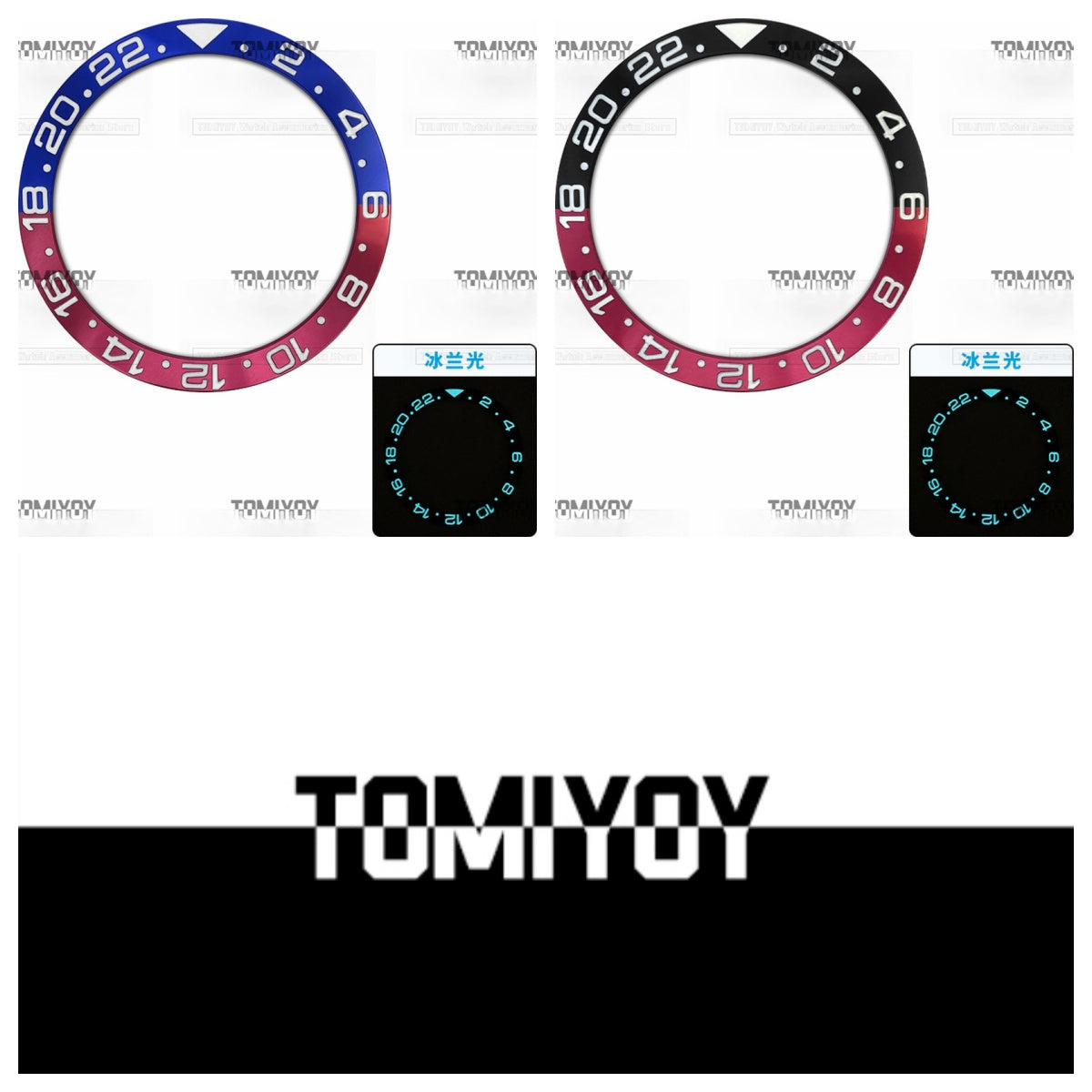38MM Ice Blue Luminous Black Blue Red Aluminum Sloped Watch Bezel Insert Fit For R-L-X Mechanical Wristwatch