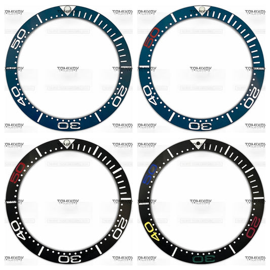 38MM Black Blue Colored Words Ceramic Sloped  Watch Bezel Fit For O-M-G Sea300 Series Men's Mechanical Watches
