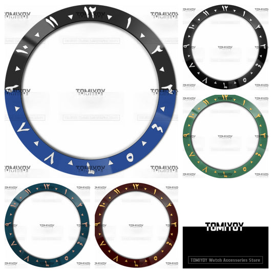 38MM  Blue Green Brown Arabic Ceramic Solpe Watch Bezel Insert Fit For S-K-X Mechanical Wristwatch