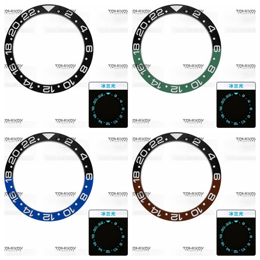 38MM Ice Blue Luminous Black Blue Green Brown Ceramic Sloped Watch Bezel Insert Fit For R-L-X GMT Mechanical Wristwatch