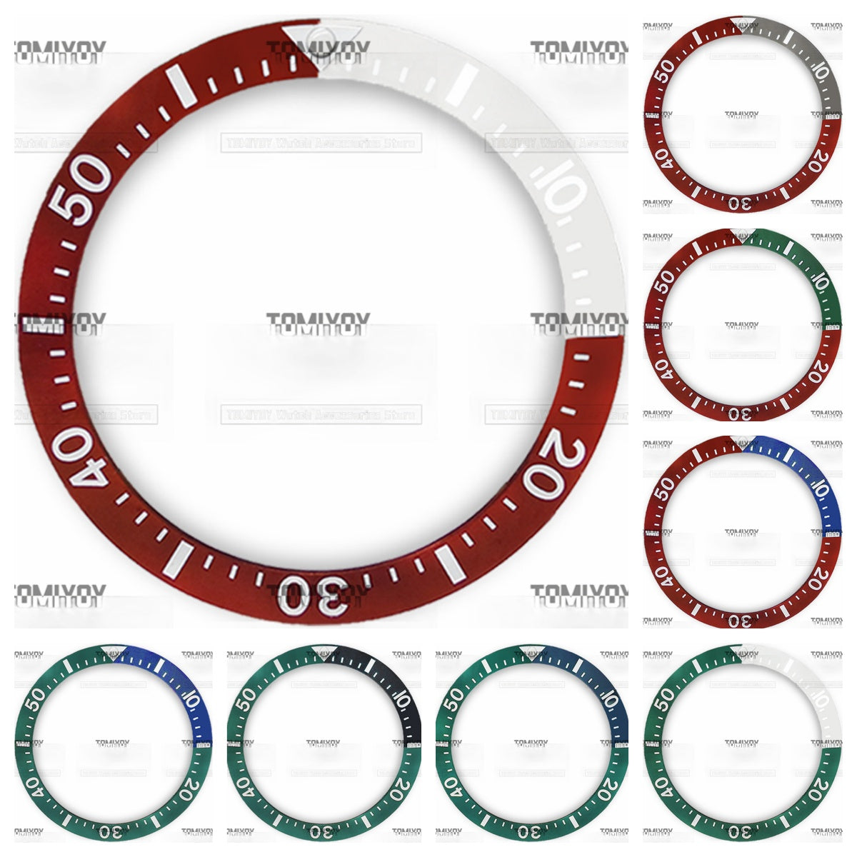 38MM Red Green Grey Brown Quarter Intercolor Ceramic Sloped  Watch Bezel Insert Fit For S-K-X Mechanical Wristwatch