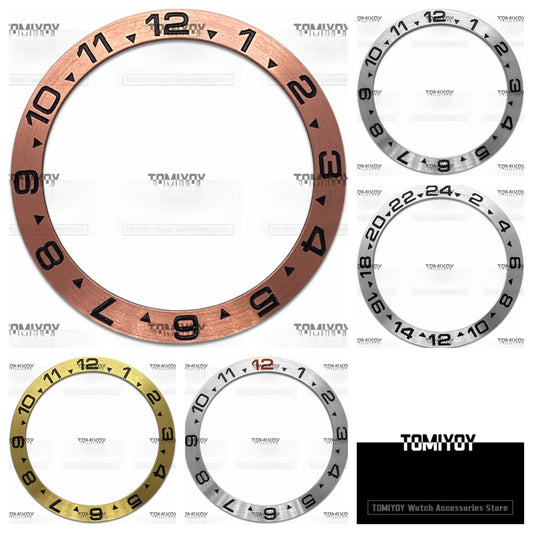 38MM Gold Rose Gold Silver Stainless Steel Circle Brushed Sloped Watch Bezel Insert Fit For S-K-X Mechanical Wristwatch