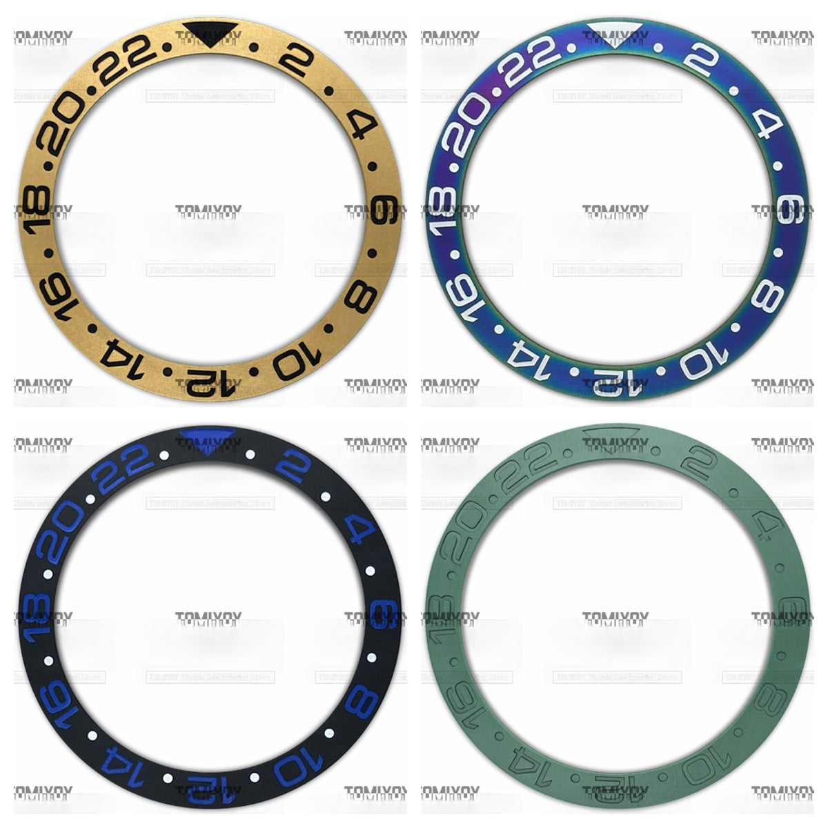 38MM Gold Green Blue Matte Ceramic Sloped Watch Bezel Insert Fit For R-L-X GMT Mechanical Wristwatch