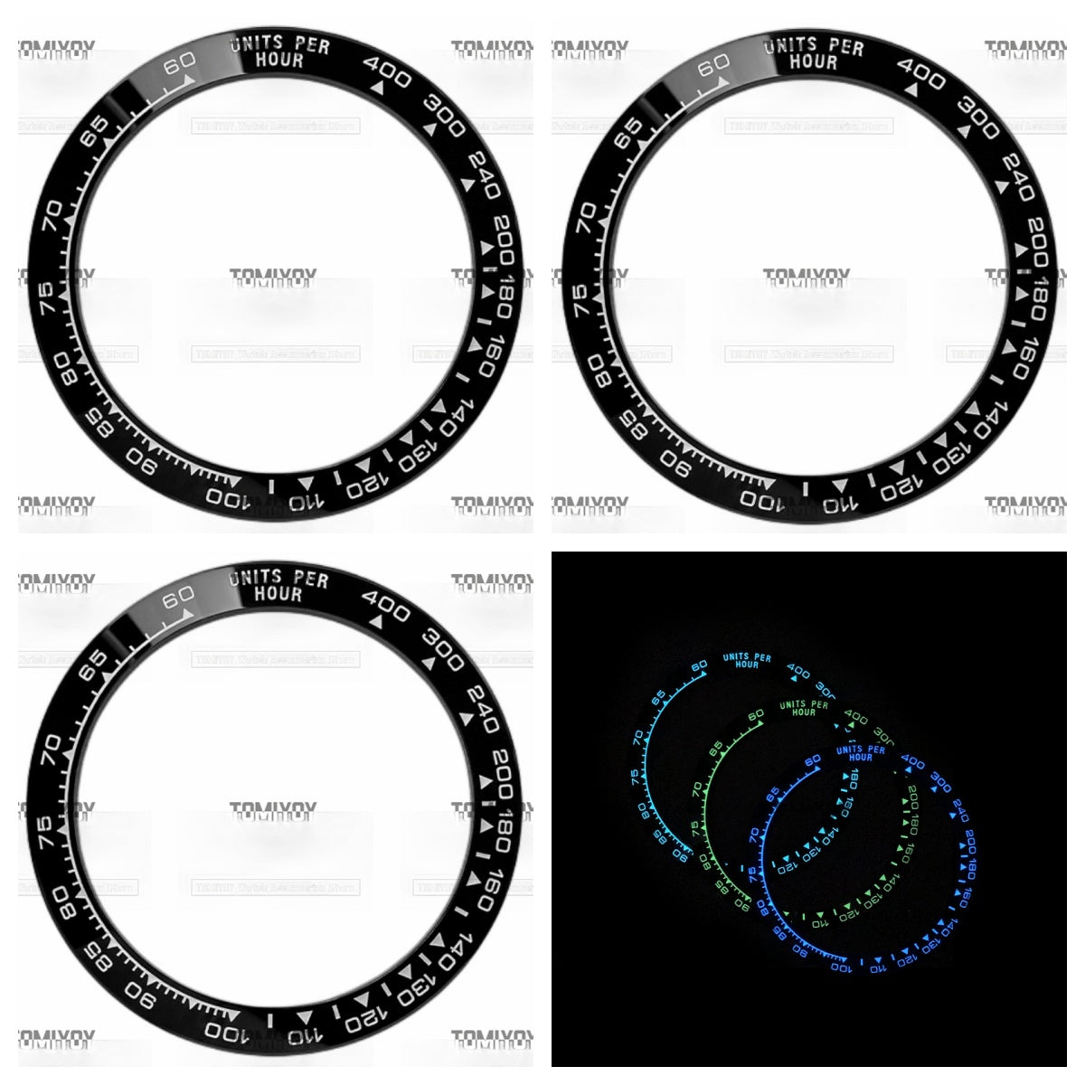39.3MM Green Blue Ice Blue Luminous Black Ceramic Flat Watch Bezel Insert Fit For R-L-X DTN Mechanical Wristwatch