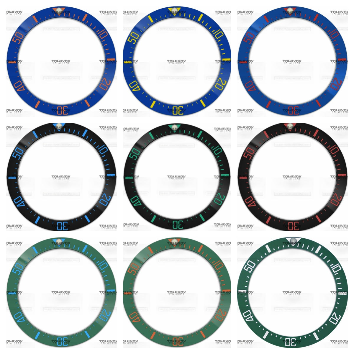 40MM Blue Green Black Ceramic Sloped Watch Bezel Insert Fit For R-L-X SEA Mechanical Wristwatch
