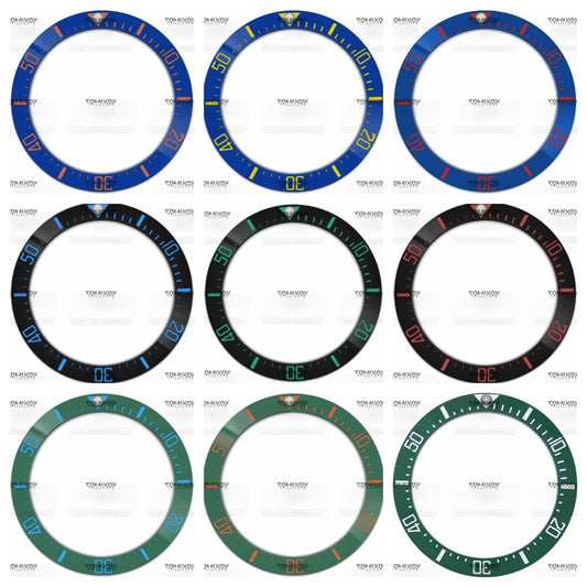 40MM Blue Green Black Ceramic Sloped Watch Bezel Insert Fit For R-L-X SEA Mechanical Wristwatch