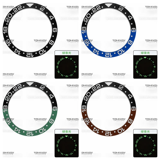 38MM Green Luminous Black Blue Green Brown Ceramic Sloped Watch Bezel Insert Fit For R-L-X GMT Mechanical Wristwatch