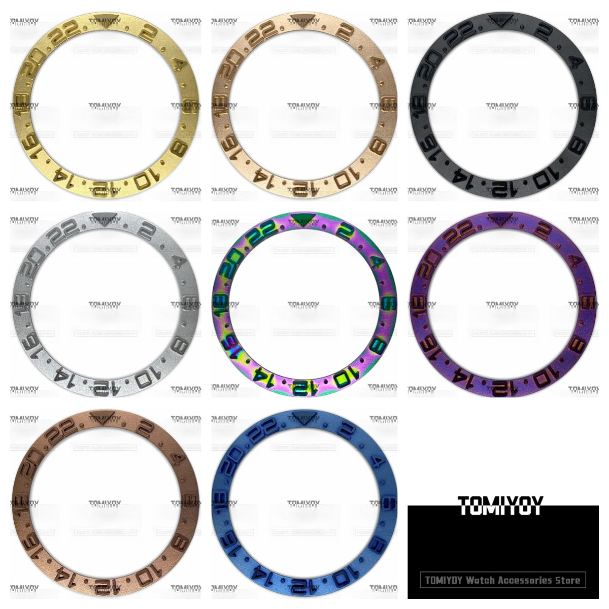 38MM Gold Rose Gold Sliver Blue Convex Stainless Steel Sloped Watch Bezel Insert Fit For R-L-X GMT Mechanical Wristwatch