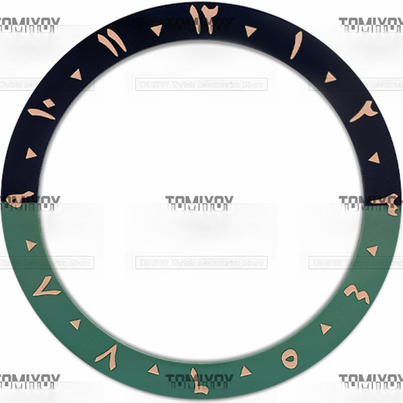 38MM  Sliver Green Purple Arabic Numerals Ceramic Sloped Watch Bezel Insert Fit For S-K-X Mechanical Wristwatch