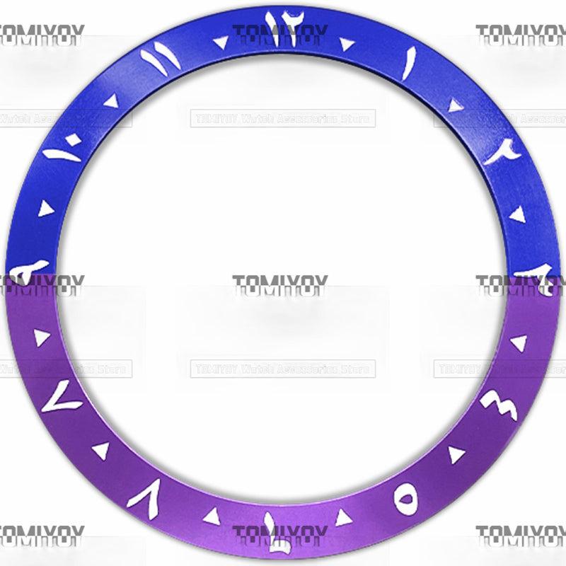 38MM Orange Red Purple Blue Black Green Arabic numerals Aluminium Sloped Watch Bezel Insert Fit For S-K-X Mechanical Wristwatch