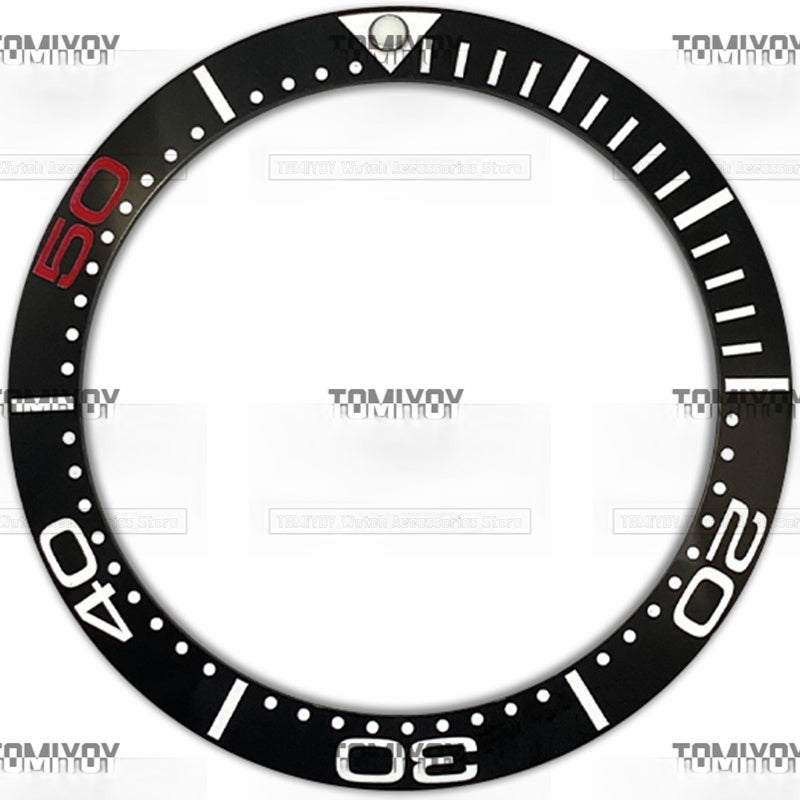 38MM Black Blue Colored Words Ceramic Sloped  Watch Bezel Fit For O-M-G Sea300 Series Men's Mechanical Watches