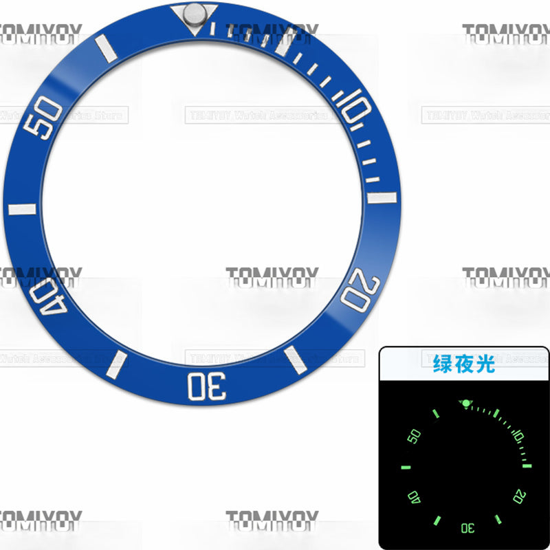 38MM Green Luminous Blue Black Green Ceramic Sloped Watch Bezel Insert Fit For R-L-X SUB Mechanical Wristwatch