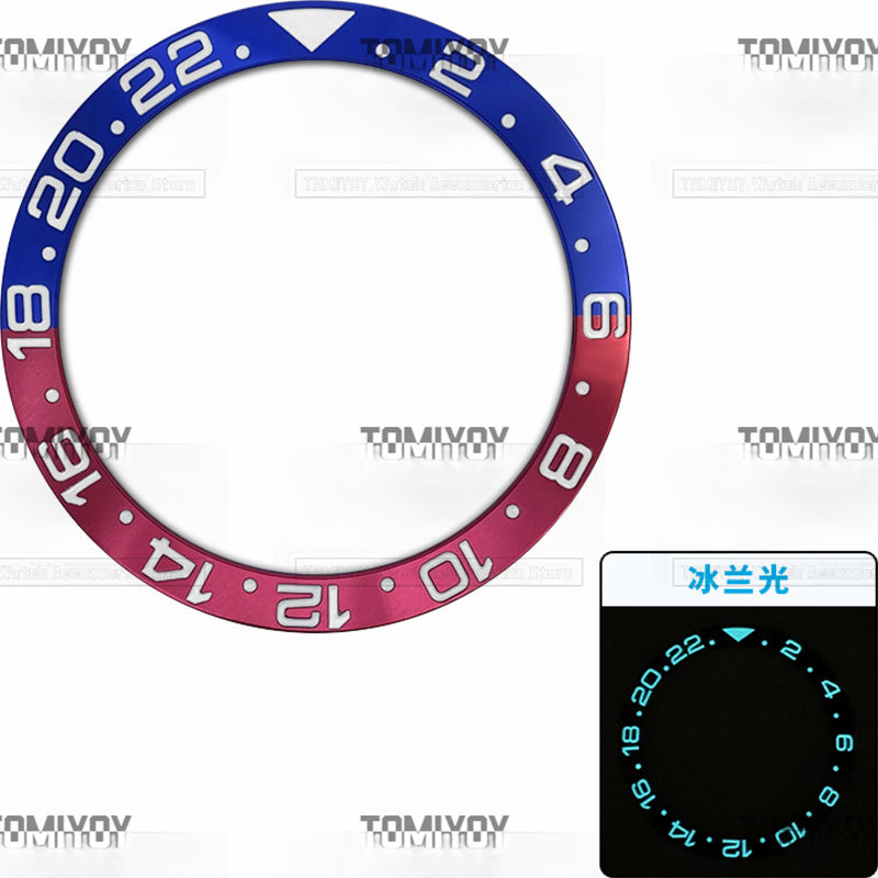38MM Ice Blue Luminous Black Blue Red Aluminum Sloped Watch Bezel Insert Fit For R-L-X Mechanical Wristwatch