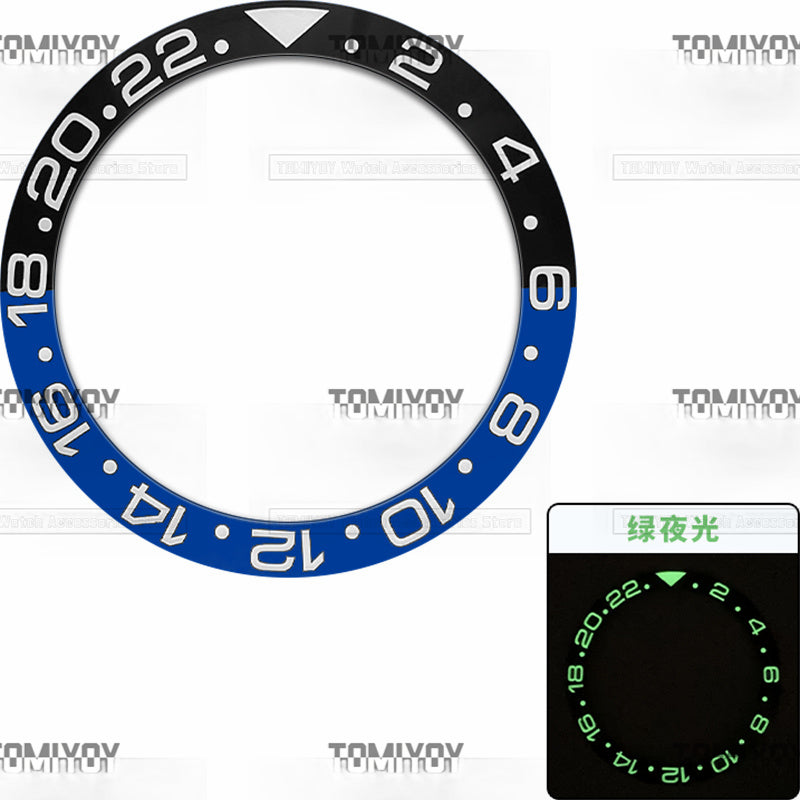38MM Green Luminous Black Blue Green Brown Ceramic Sloped Watch Bezel Insert Fit For R-L-X GMT Mechanical Wristwatch