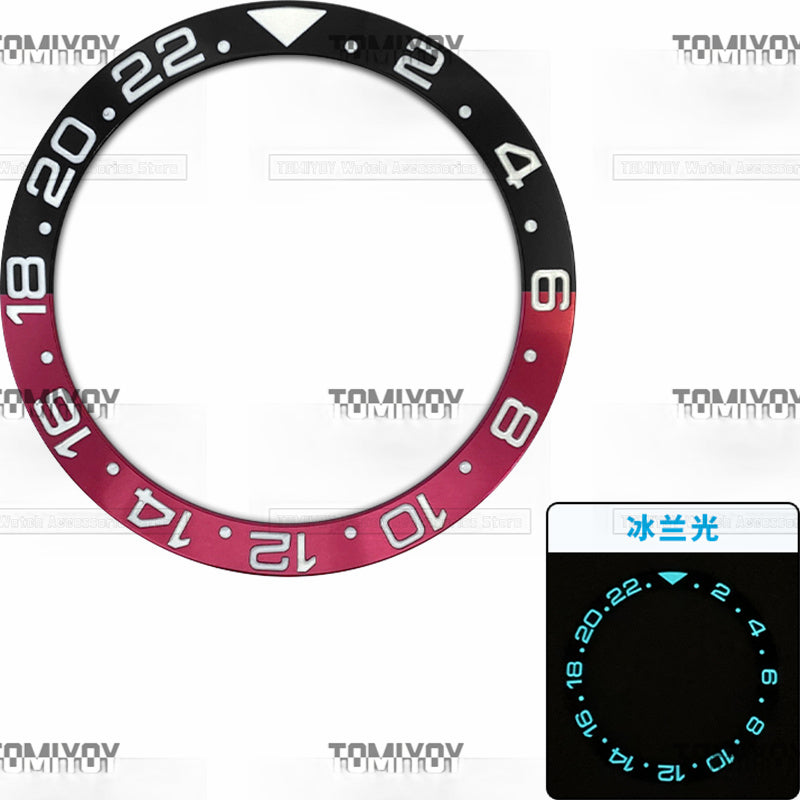 38MM Ice Blue Luminous Black Blue Red Aluminum Sloped Watch Bezel Insert Fit For R-L-X Mechanical Wristwatch