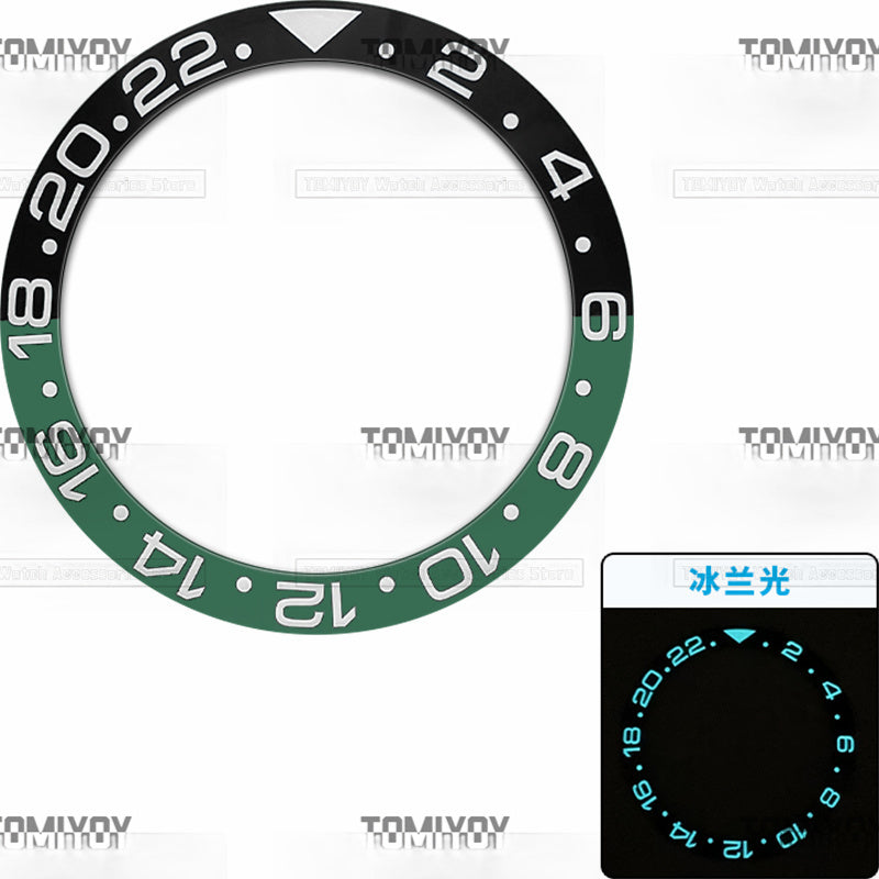 38MM Ice Blue Luminous Black Blue Green Brown Ceramic Sloped Watch Bezel Insert Fit For R-L-X GMT Mechanical Wristwatch