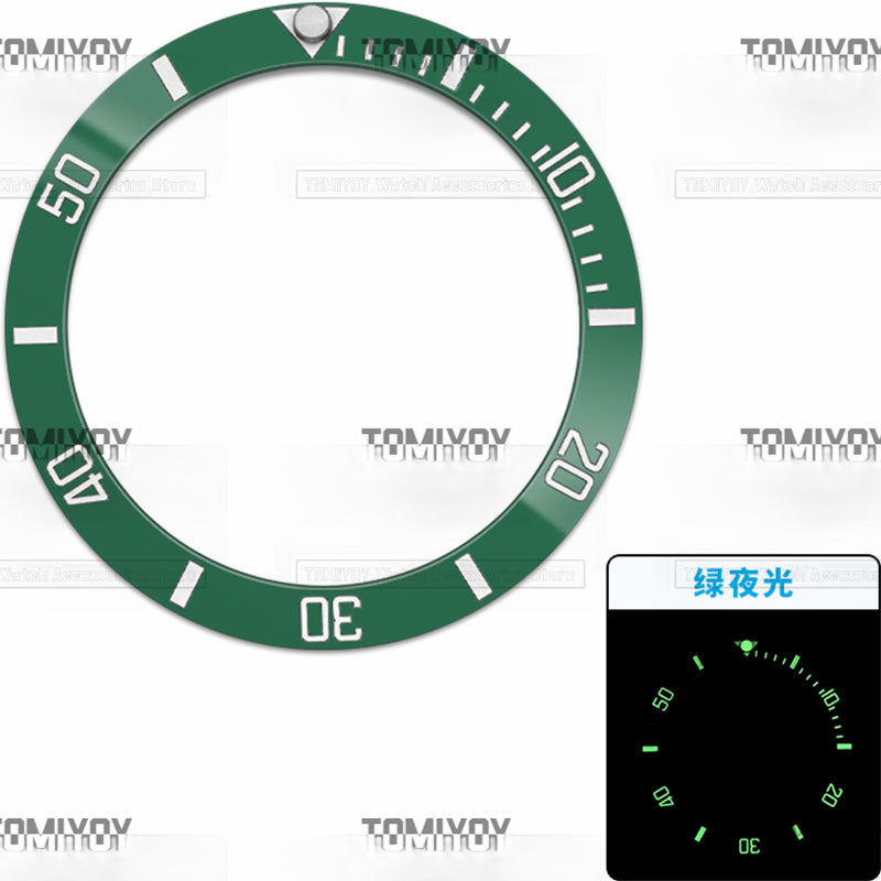 38MM Green Luminous Blue Black Green Ceramic Sloped Watch Bezel Insert Fit For R-L-X SUB Mechanical Wristwatch