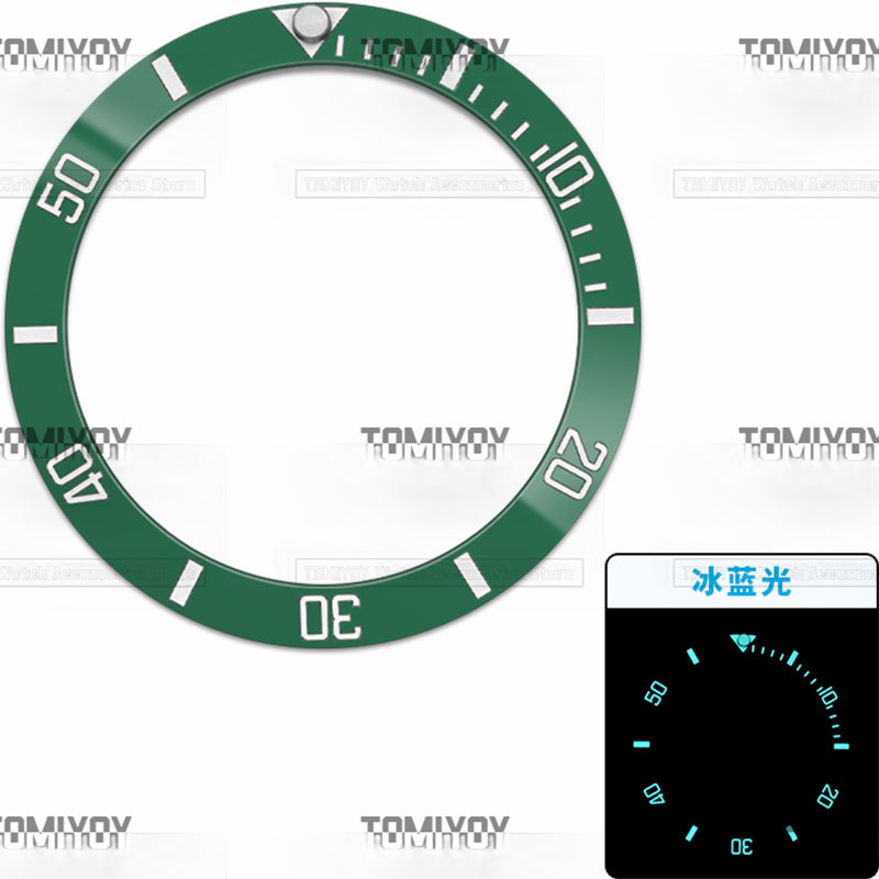 38MM Ice Blue Luminous Blue Black Green Ceramic Sloped Watch Bezel Insert Fit For R-L-X SUB Mechanical Wristwatch
