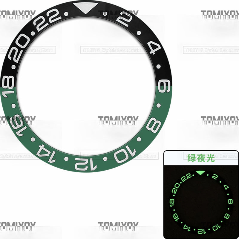 38MM Green Luminous Black Blue Green Brown Ceramic Sloped Watch Bezel Insert Fit For R-L-X GMT Mechanical Wristwatch