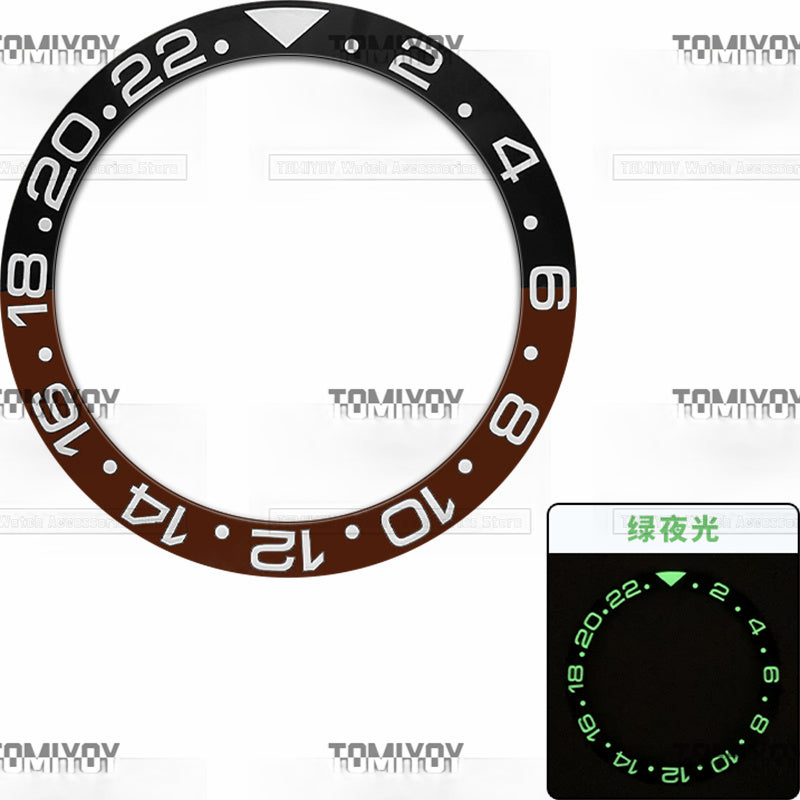 38MM Green Luminous Black Blue Green Brown Ceramic Sloped Watch Bezel Insert Fit For R-L-X GMT Mechanical Wristwatch