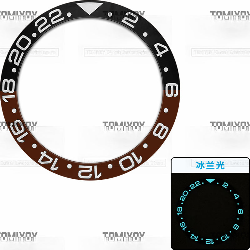 38MM Ice Blue Luminous Black Blue Green Brown Ceramic Sloped Watch Bezel Insert Fit For R-L-X GMT Mechanical Wristwatch